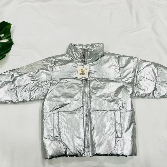 STYLE KIDS| Toddler Unisex Girls Boys Metallic Silver Puffer Jacket 7-9Y NWT - Picture 5 of 9